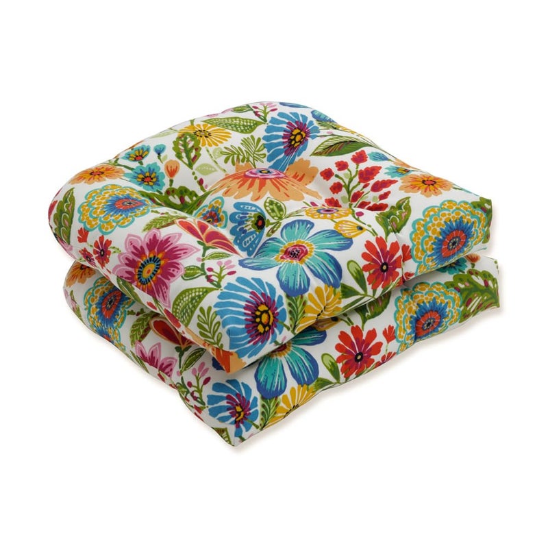 Pillow Perfect Bright Floral Indoor/Outdoor Tufted Wicker Seat Cushion, 2 Count, 19" x 19", Blue/Purple Gregoire - Image 1